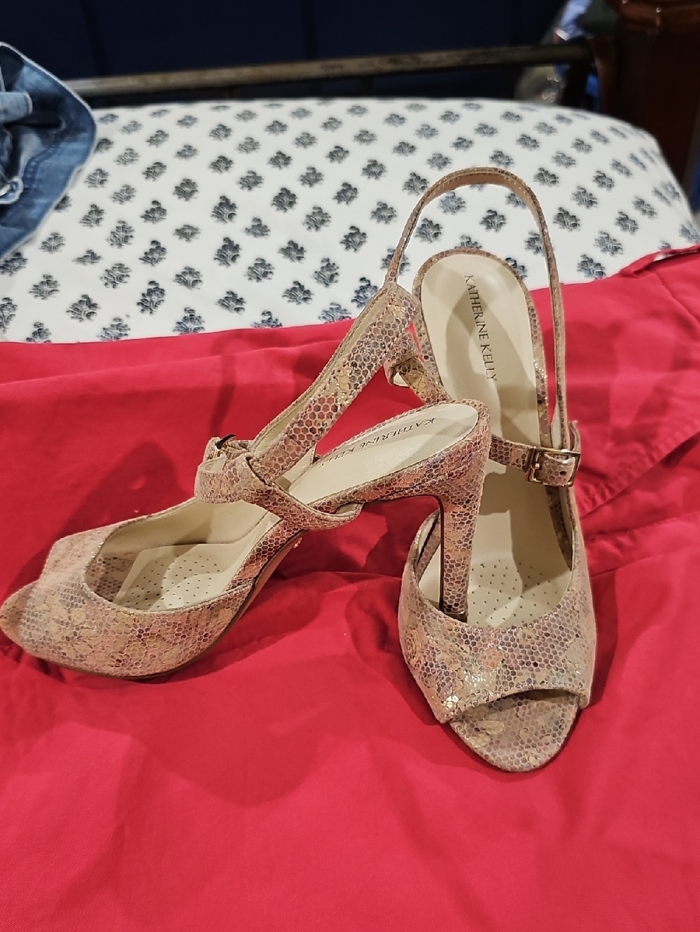 Katherine Kelly Pink Snake-Texture Slingback Heels